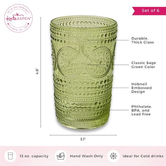 Kate Aspen® 13oz. Beaded Floral Green Drinking Glasses, 6ct.
